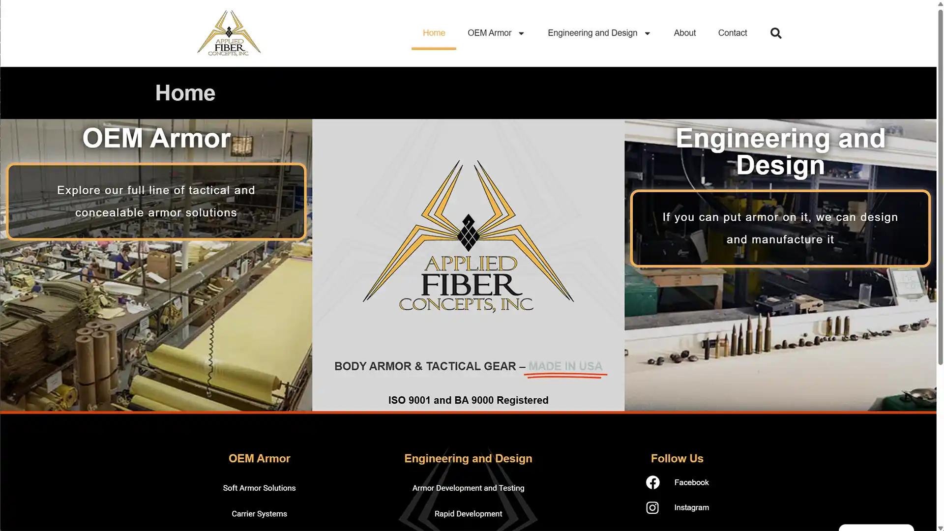 AFC Armor homepage screenshot