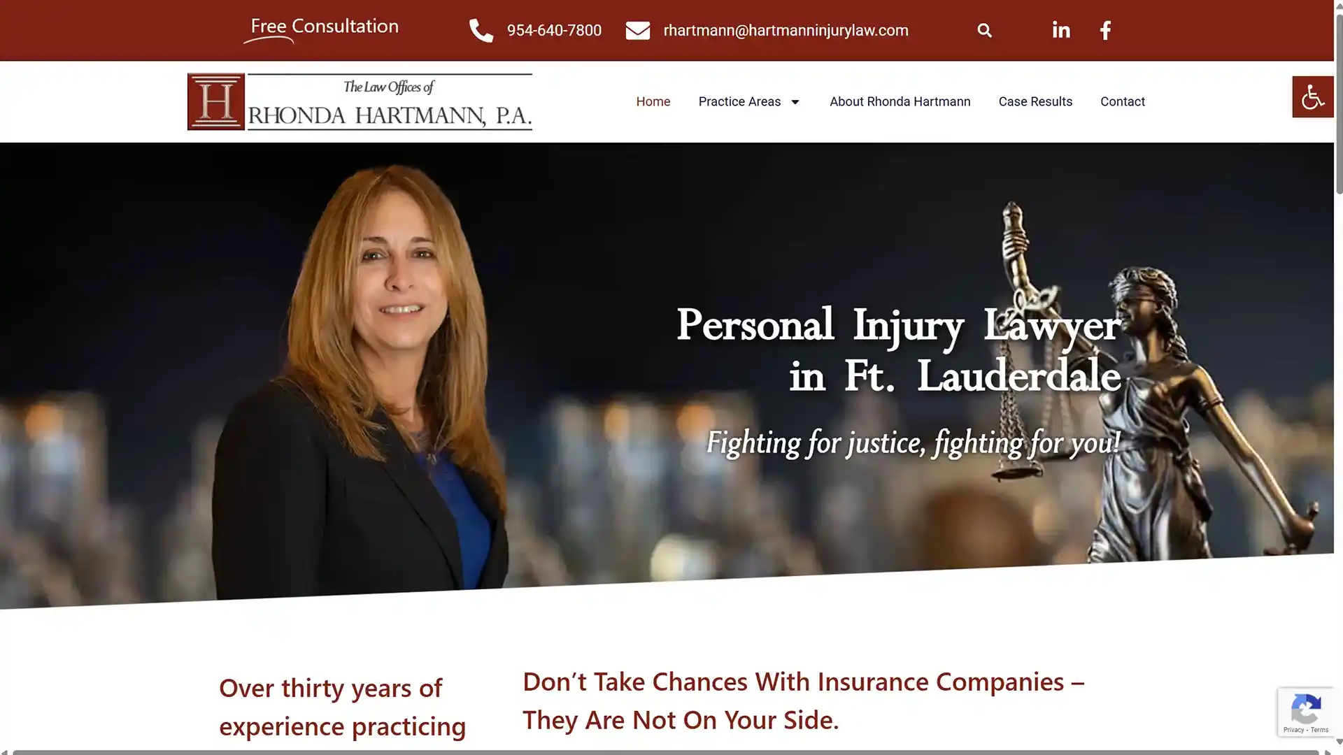 Hartmann Injury Law homepage screenshot