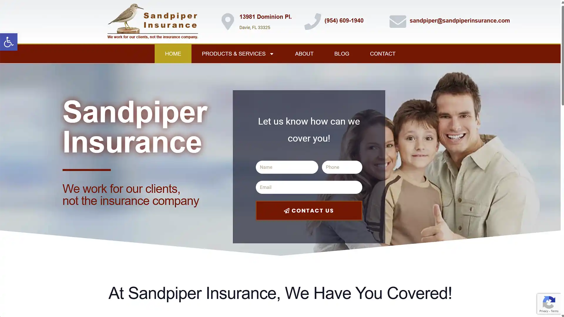 Sandpiper Insurance homepage screenshot
