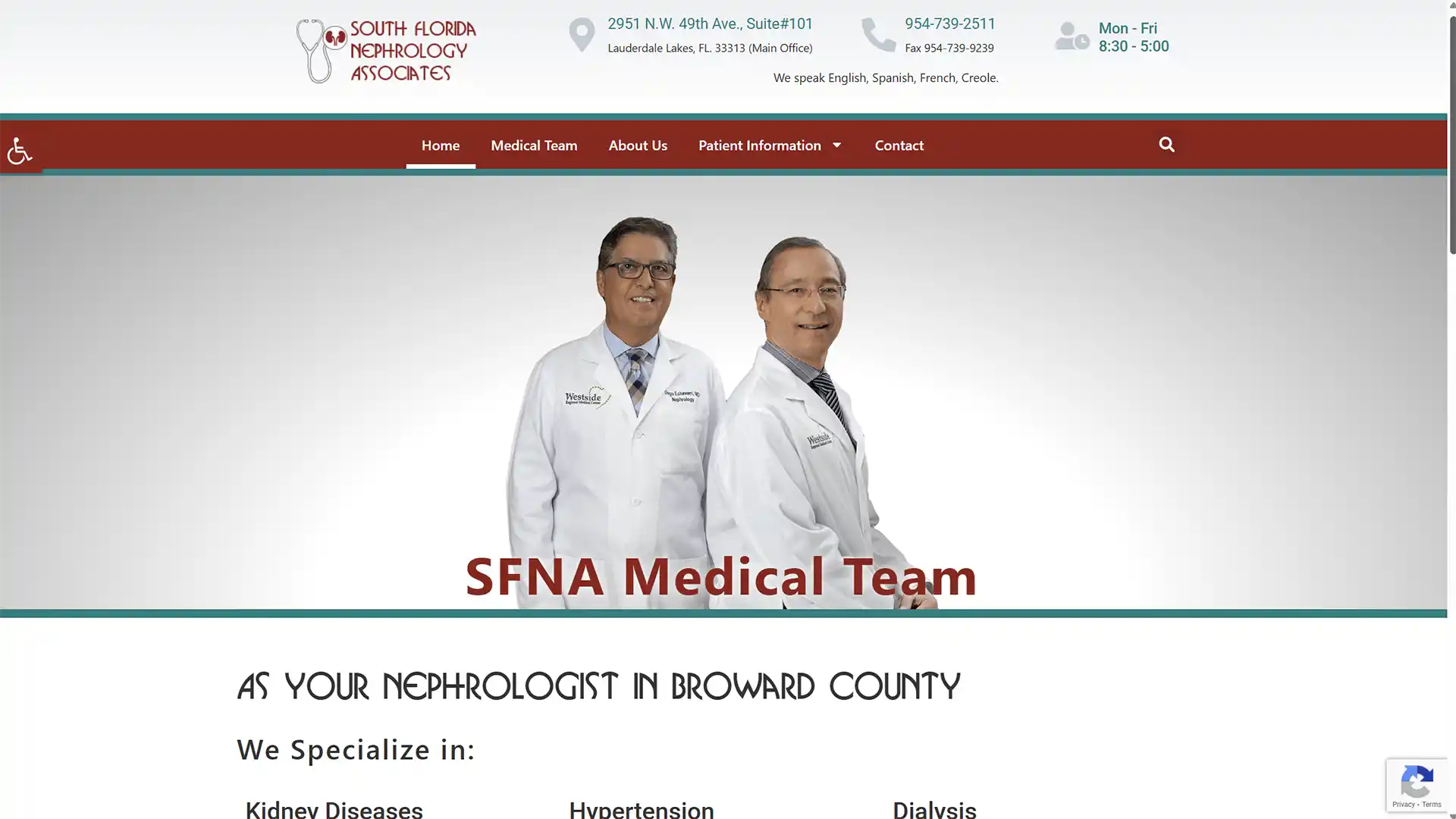 South Florida Nephrology Associates homepage screenshot